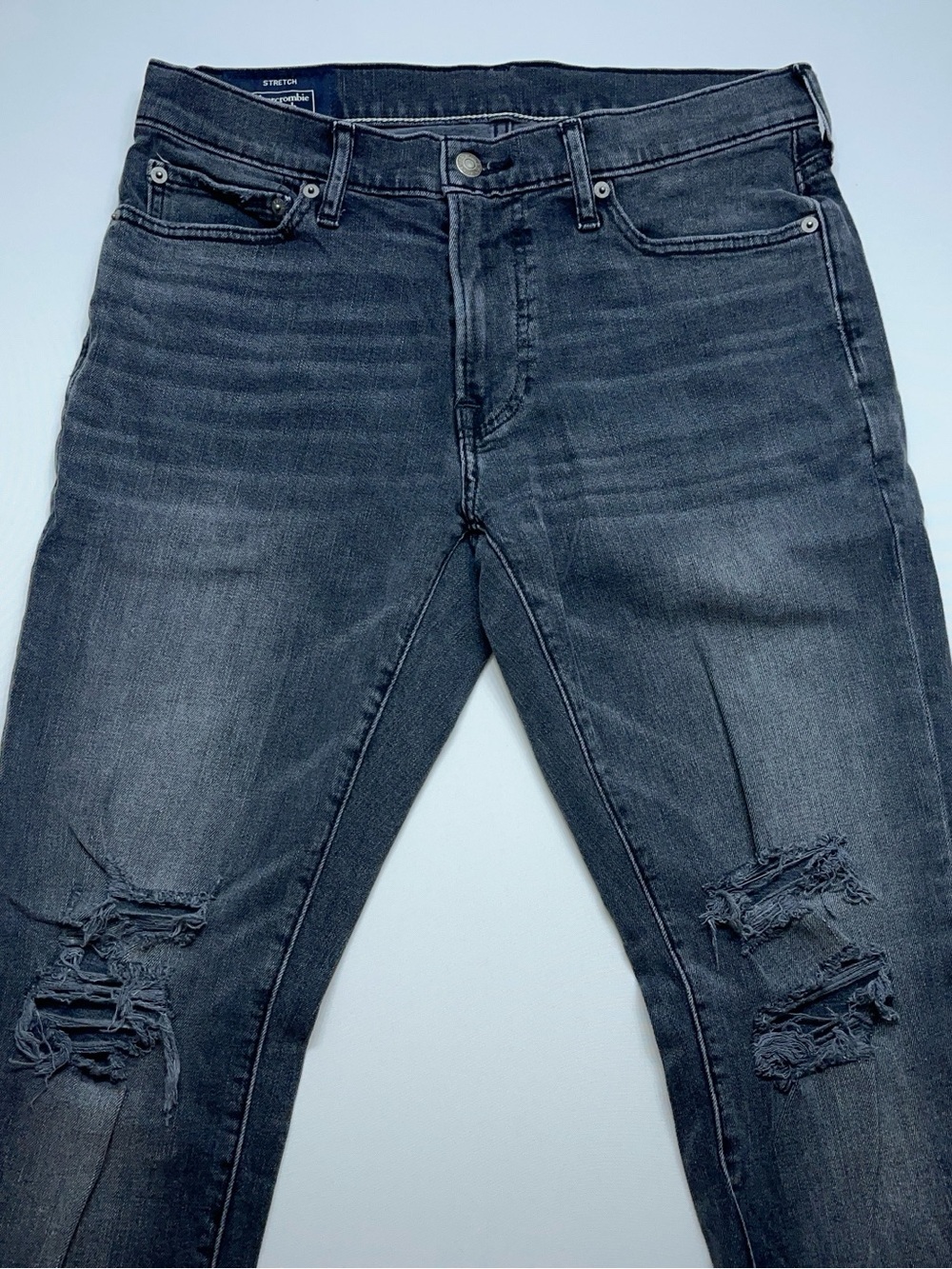 Abercrombie & Fitch Skinny Jeans Mens 32x32 Black Distressed Whiskered Faded